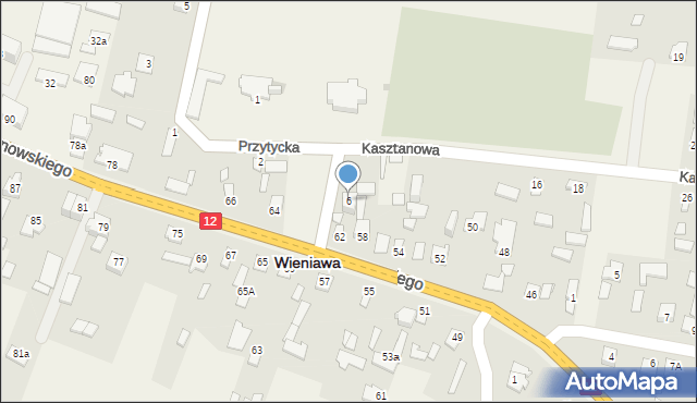 Wieniawa, Kasztanowa, 6, mapa Wieniawa