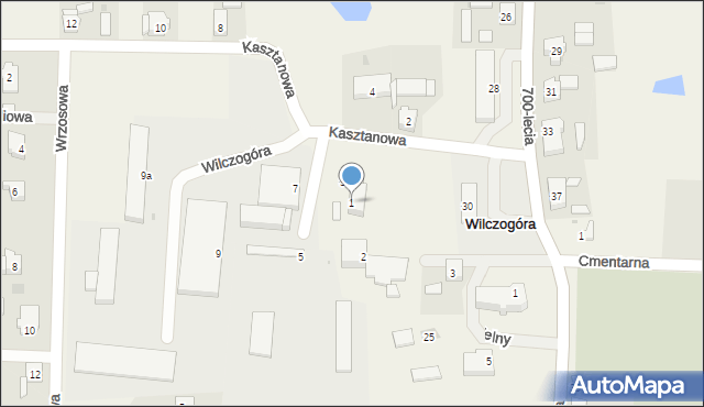 Wilczogóra, Kasztanowa, 1, mapa Wilczogóra