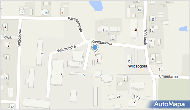 Wilczogóra, Kasztanowa, 3, mapa Wilczogóra