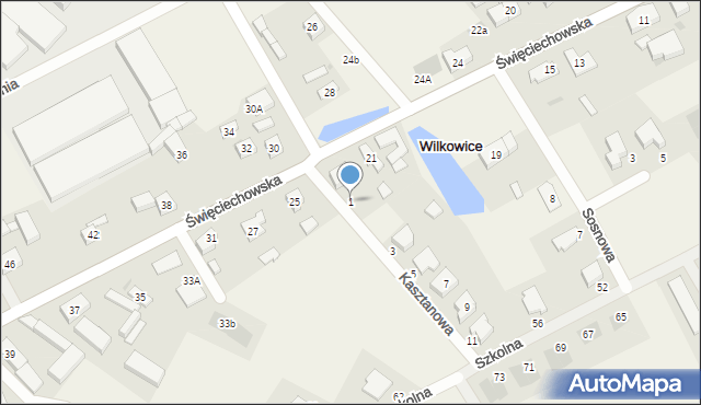 Wilkowice, Kasztanowa, 1, mapa Wilkowice
