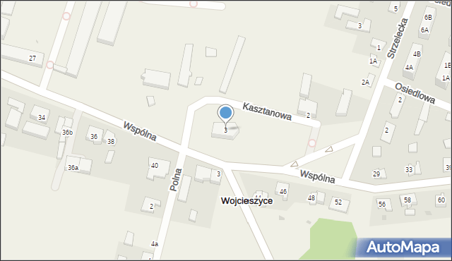 Wojcieszyce, Kasztanowa, 3, mapa Wojcieszyce