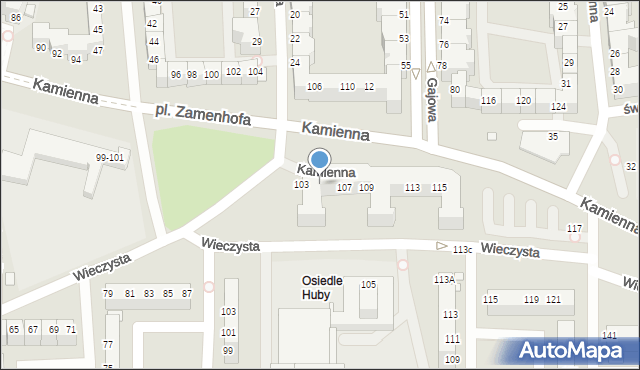 Wrocław, Kamienna, 105, mapa Wrocławia
