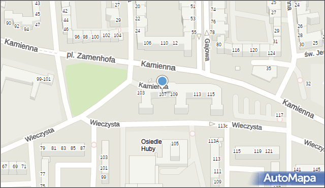 Wrocław, Kamienna, 107, mapa Wrocławia
