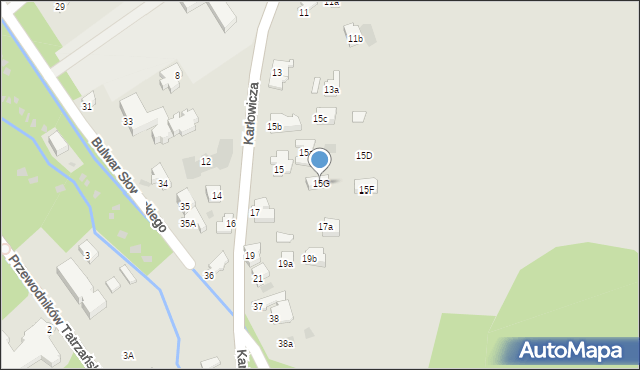 Zakopane, Karłowicza Mieczysława, 15G, mapa Zakopanego