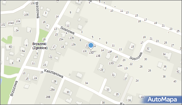 Zgłobice, Kasztanowa, 13D, mapa Zgłobice