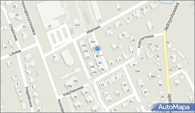 Zielona Góra, Kasztanowa, 8c, mapa Zielona Góra