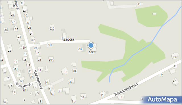 Żywiec, Kasztanowa, 20A, mapa Żywiec