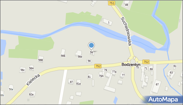 Bodzentyn, Kielecka, 54, mapa Bodzentyn