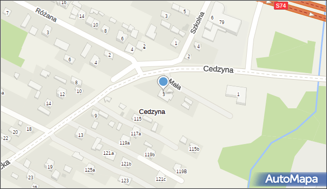 Cedzyna, Kielecka, 3, mapa Cedzyna
