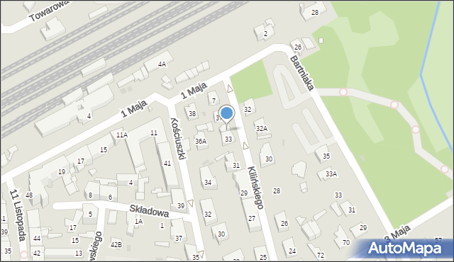 Grodzisk Mazowiecki, Kilińskiego Jana, płk., 33A, mapa Grodzisk Mazowiecki