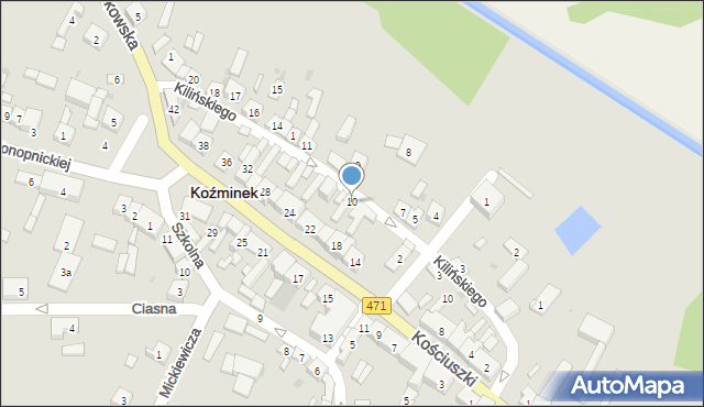 Koźminek, Kilińskiego Jana, płk., 10, mapa Koźminek