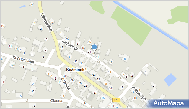 Koźminek, Kilińskiego Jana, płk., 12, mapa Koźminek