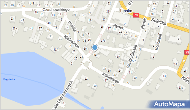 Lipsko, Kilińskiego Jana, płk., 34, mapa Lipsko