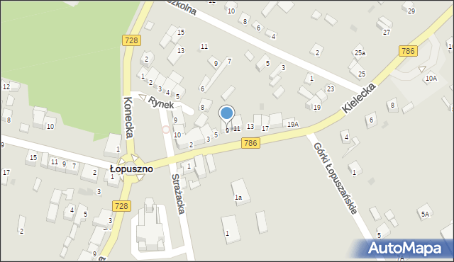 Łopuszno, Kielecka, 9, mapa Łopuszno