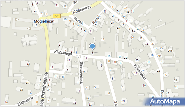 Mogielnica, Kilińskiego Jana, płk., 9, mapa Mogielnica