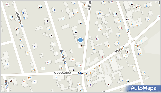 Mrozy, Kilińskiego Jana, płk., 17, mapa Mrozy