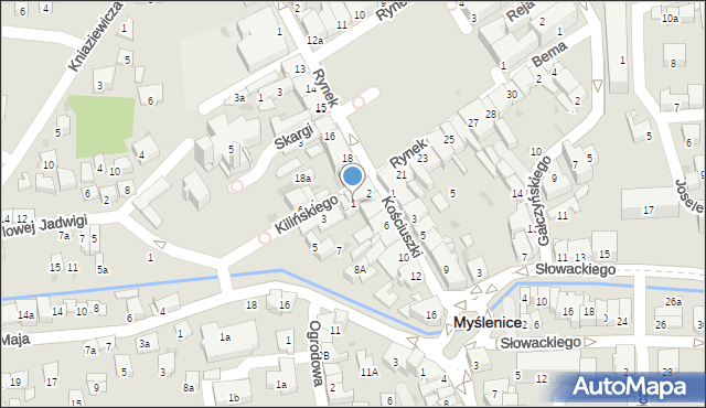 Myślenice, Kilińskiego Jana, płk., 1, mapa Myślenice