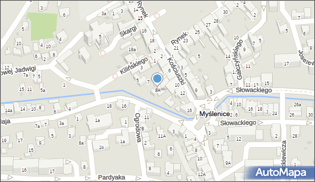 Myślenice, Kilińskiego Jana, płk., 8A, mapa Myślenice