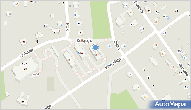 Radomsko, Kilińskiego Jana, płk., 61, mapa Radomsko