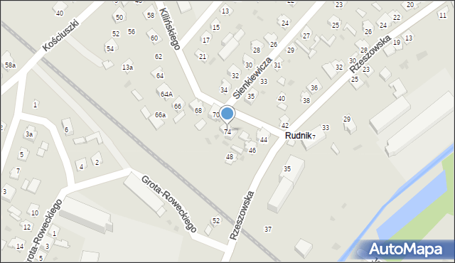 Rudnik nad Sanem, Kilińskiego Jana, płk., 74, mapa Rudnik nad Sanem