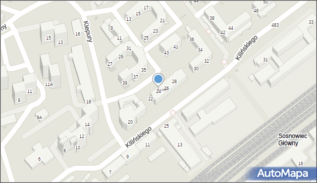 Sosnowiec, Kilińskiego Jana, płk., 24, mapa Sosnowca
