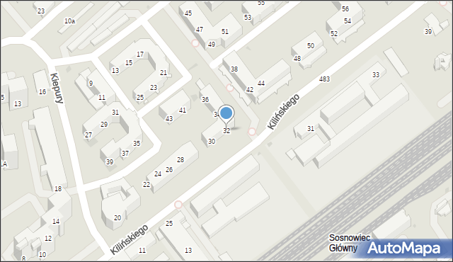 Sosnowiec, Kilińskiego Jana, płk., 32, mapa Sosnowca