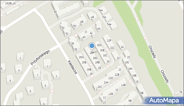 Warszawa, Kiedacza Zbigniewa Stanisława, ppłk., 28F, mapa Warszawy