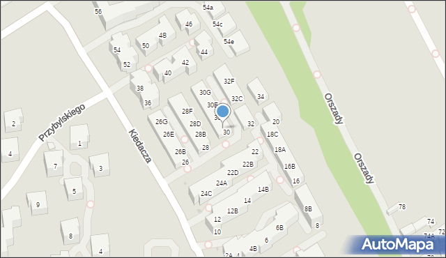 Warszawa, Kiedacza Zbigniewa Stanisława, ppłk., 30A, mapa Warszawy