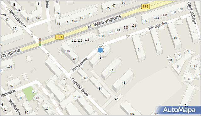 Warszawa, Kirasjerów, 4, mapa Warszawy