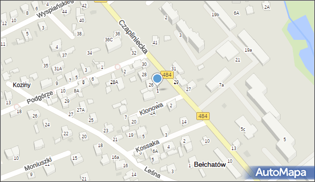 Bełchatów, Klonowa, 1, mapa Bełchatów