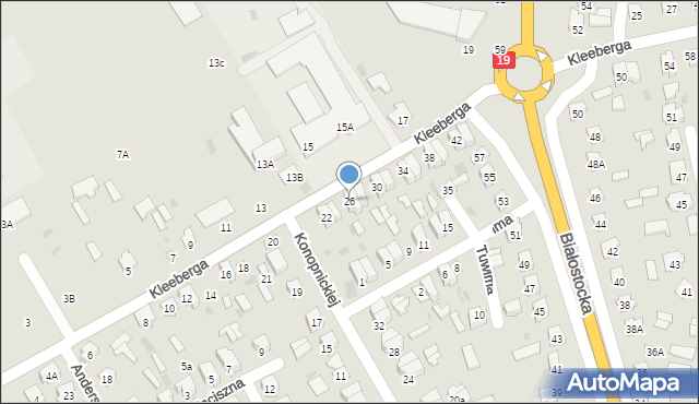 Bielsk Podlaski, Kleeberga Franciszka, 26, mapa Bielsk Podlaski