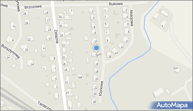 Biskupiec, Klonowa, 14, mapa Biskupiec