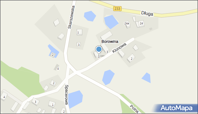 Borowina, Klonowa, 1, mapa Borowina