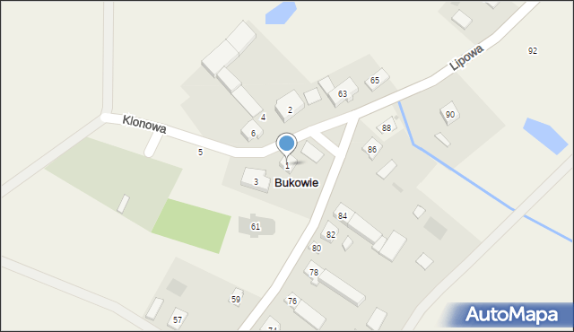 Bukowie, Klonowa, 1, mapa Bukowie