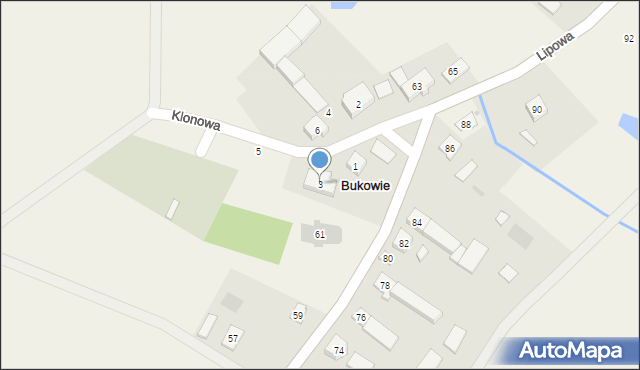 Bukowie, Klonowa, 3, mapa Bukowie