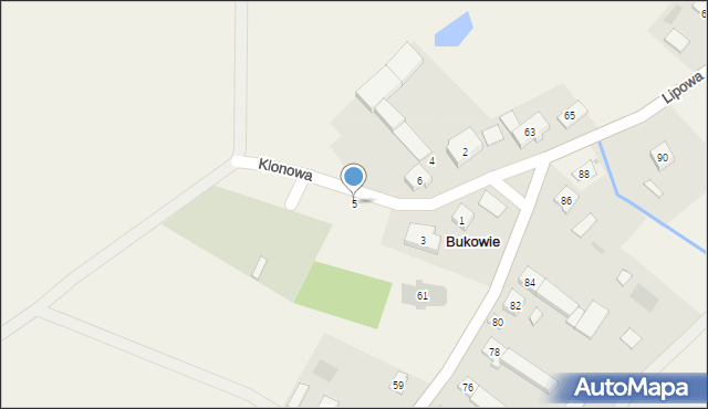 Bukowie, Klonowa, 5, mapa Bukowie