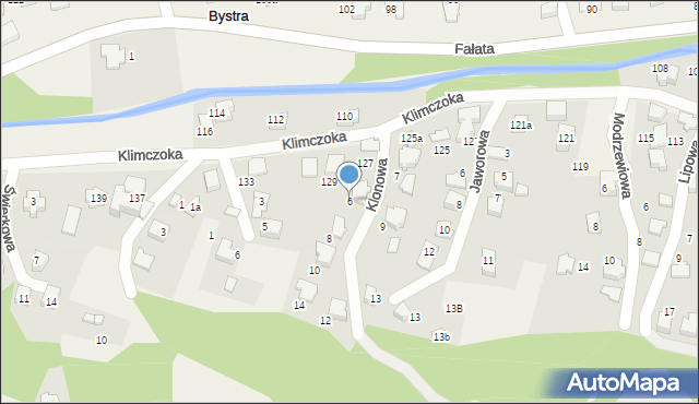 Bystra, Klonowa, 6, mapa Bystra