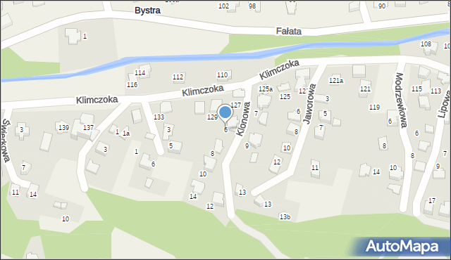 Bystra, Klonowa, 6, mapa Bystra