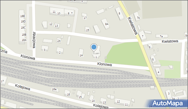 Czerwieńsk, Klonowa, 1, mapa Czerwieńsk