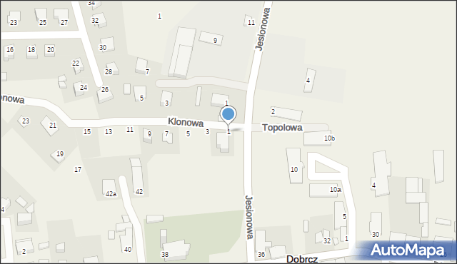 Dobrcz, Klonowa, 1, mapa Dobrcz