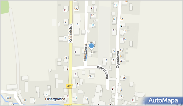 Dziergowice, Klasztorna, 4, mapa Dziergowice