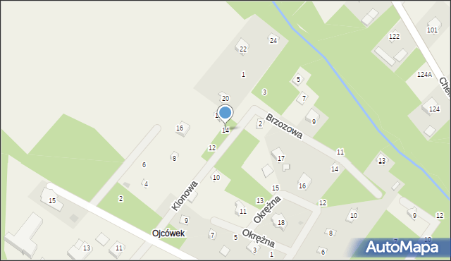 Grzymek, Klonowa, 14, mapa Grzymek
