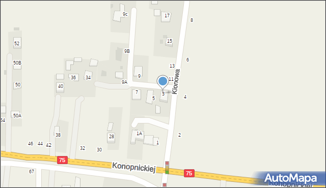 Jasień, Klonowa, 3, mapa Jasień