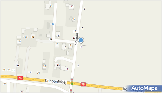 Jasień, Klonowa, 4, mapa Jasień