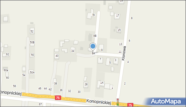 Jasień, Klonowa, 9A, mapa Jasień