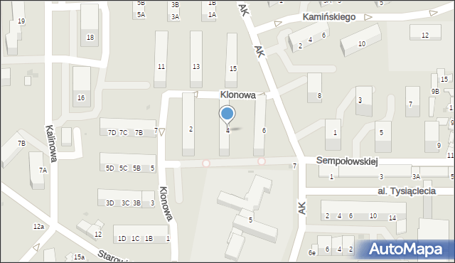 Jaworzno, Klonowa, 4, mapa Jaworzno