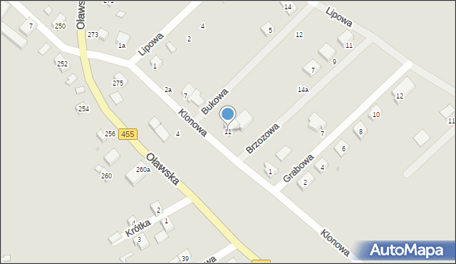 Jelcz-Laskowice, Klonowa, 11, mapa Jelcz-Laskowice