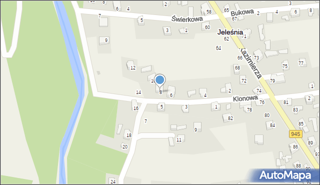Jeleśnia, Klonowa, 8, mapa Jeleśnia