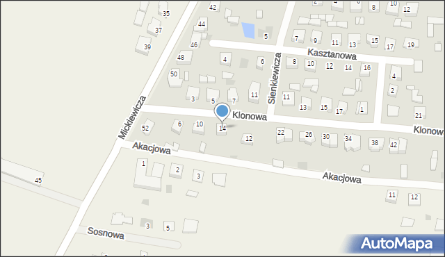 Jutrosin, Klonowa, 14, mapa Jutrosin