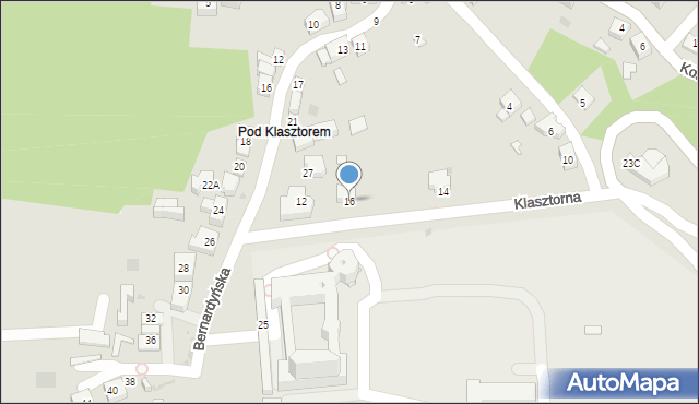 Kalwaria Zebrzydowska, Klasztorna, 16, mapa Kalwaria Zebrzydowska